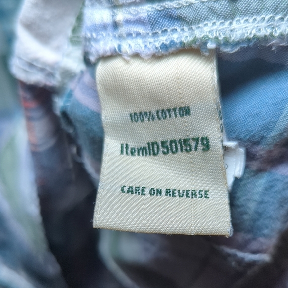 LL Bean Blue + Green Plaid Madras Patchwork Button Down Shirt Women's Size M - Picture 4 of 6